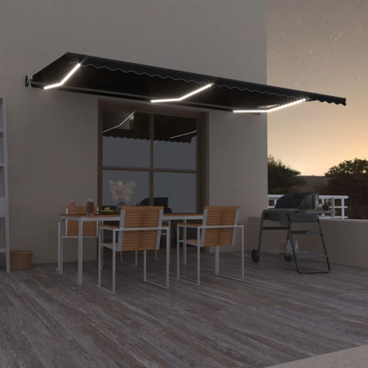 markise m. LED + vindsensor 600x350 cm automatisk antracit