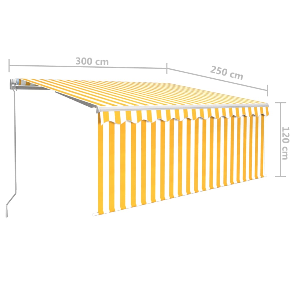 markise m. gardin 3x2,5 m manuel betjening gul og hvid