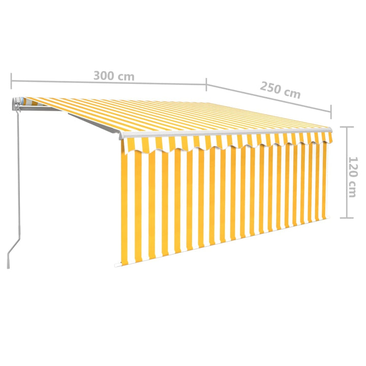 markise m. gardin 3x2,5 m manuel betjening gul og hvid