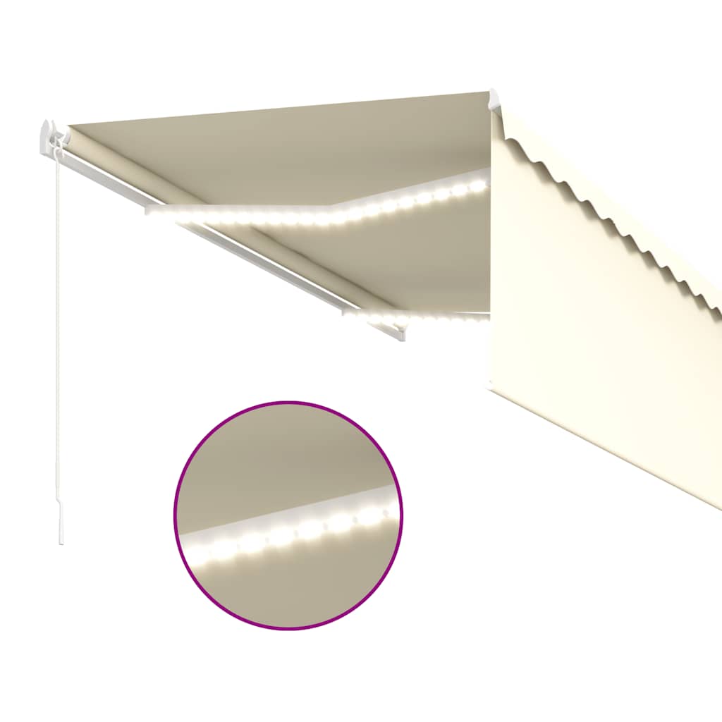 markise m. gardin + LED 3x2,5 m manuel betjening cremefarvet
