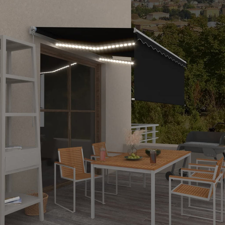 markise m. gardin + LED 3x2,5 m manuel betjening antracitgrå