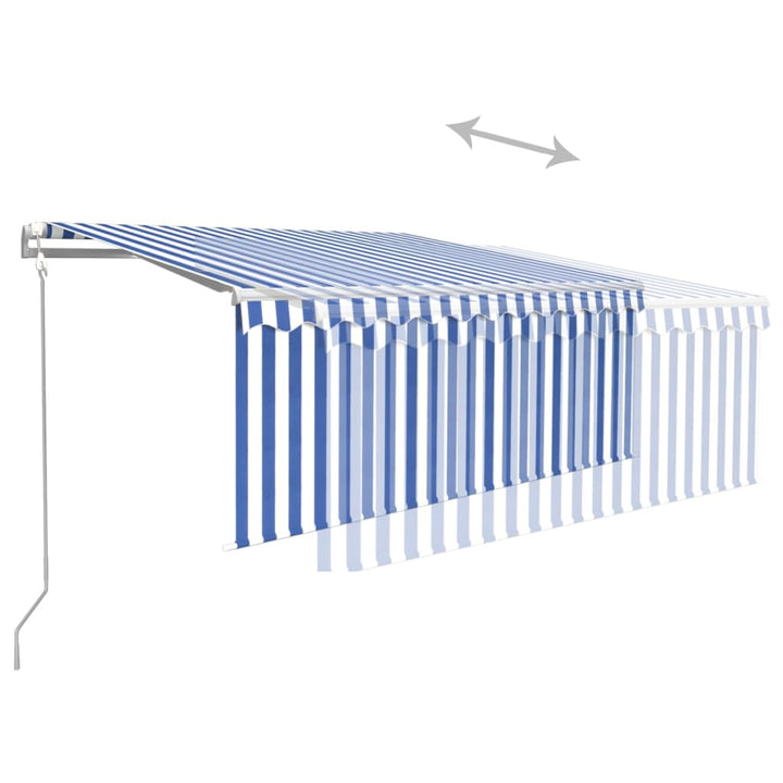 markise m. gardin+LED+vindsensor 3x2,5 m automatisk blå og hvid