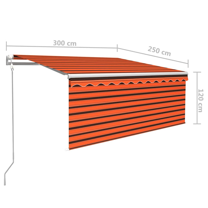 markise m. gardin+LED+vindsensor 3x2,5 m automatisk orange/brun