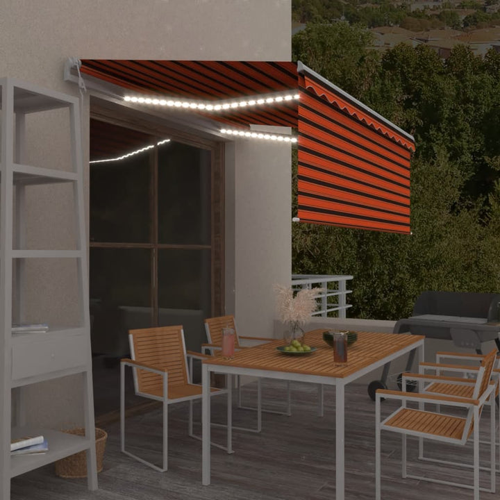 markise m. gardin+LED+vindsensor 3x2,5 m automatisk orange/brun
