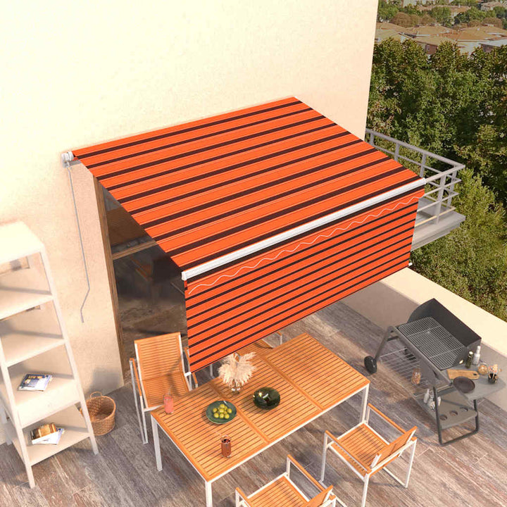 markise m. gardin 3,5x2,5 m manuel betjening orange og brun