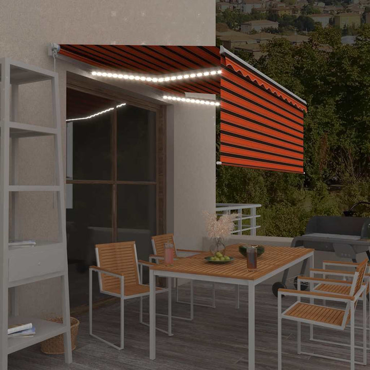 markise m. gardin + LED 3,5x2,5 m manuel betjening orange/brun