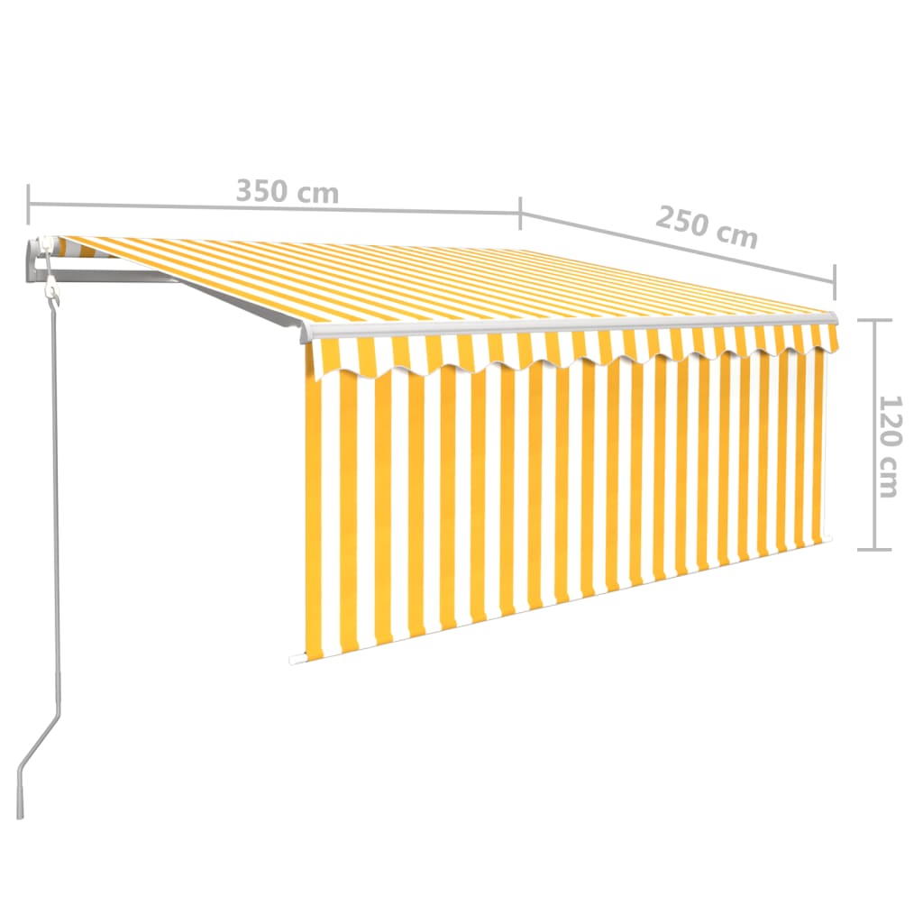 markise m. gardin 3,5x2,5 m automatisk betjening gul og hvid