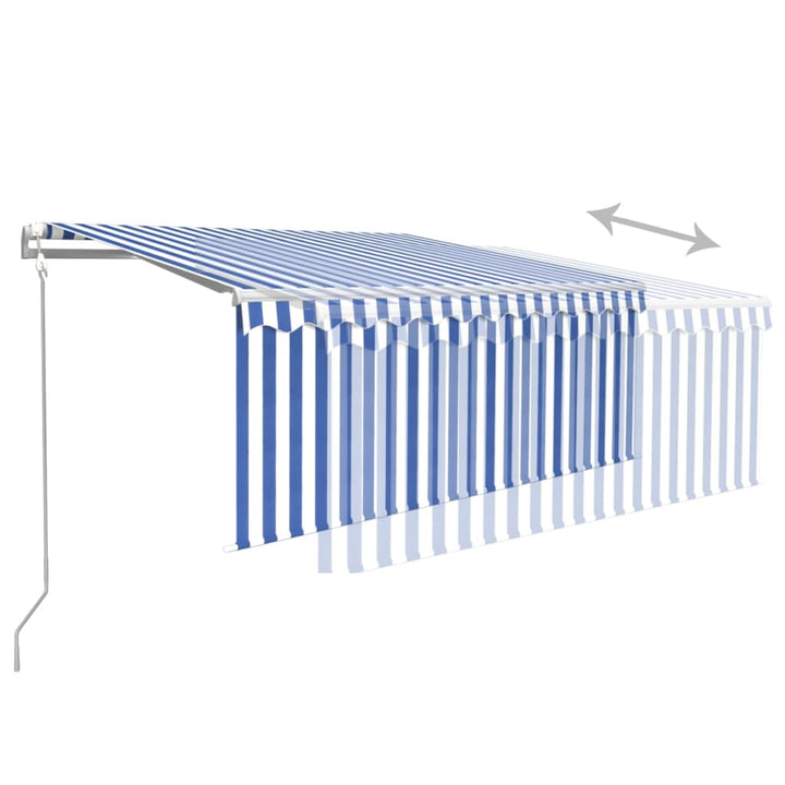 markise m. gardin+LED+vindsensor 3,5x2,5 m auto blå og hvid