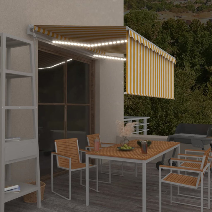 markise m. gardin+LED+vindsensor 3,5x2,5 m auto gul og hvid