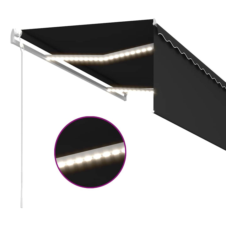 markise m. gardin+LED+vindsensor 3,5x2,5 m auto antracitgrå