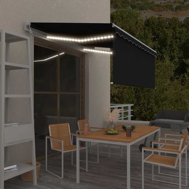markise m. gardin+LED+vindsensor 3,5x2,5 m auto antracitgrå