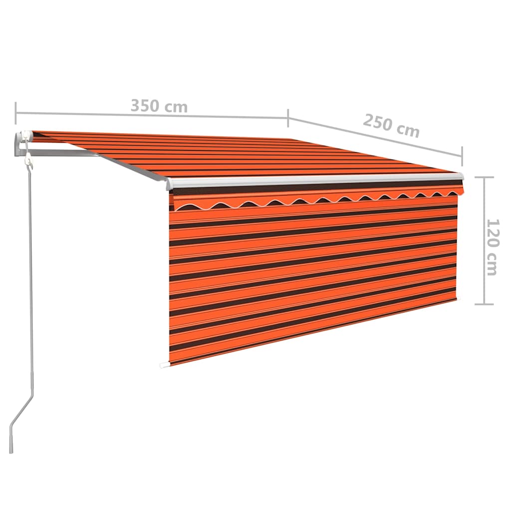 markise m. gardin+LED+vindsensor 3,5x2,5 m auto orange/brun
