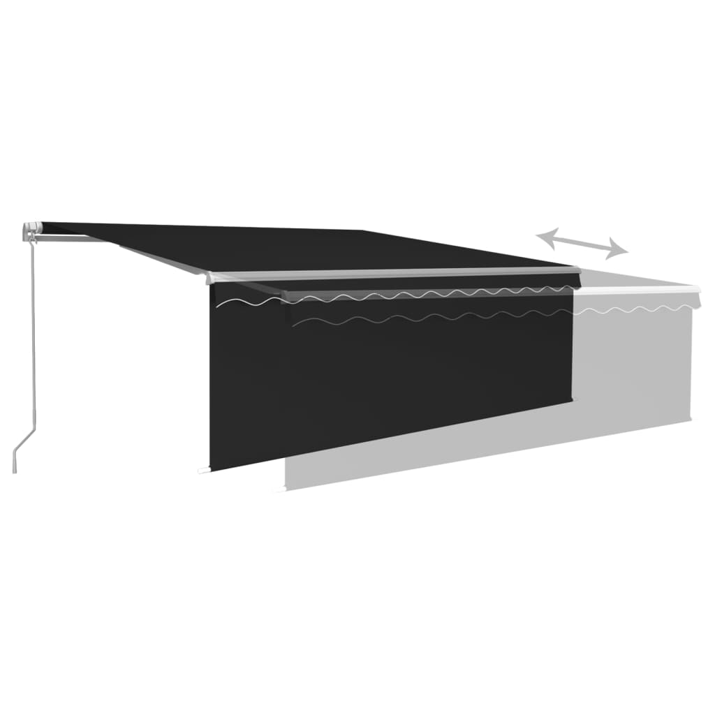 markise m. gardin + LED 4x3 m manuel betjening antracitgrå