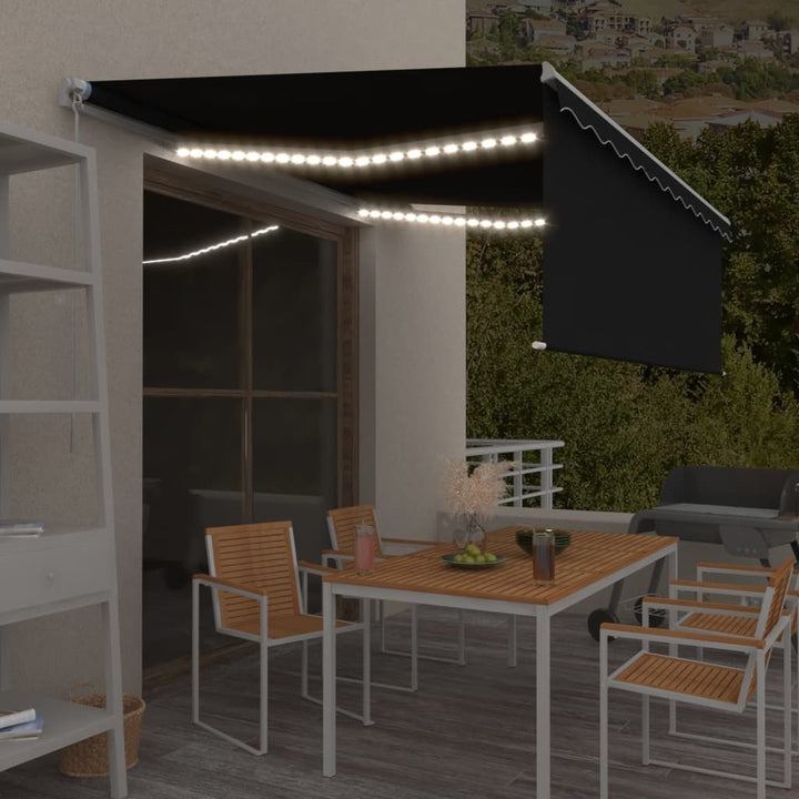 markise m. gardin + LED 4x3 m manuel betjening antracitgrå