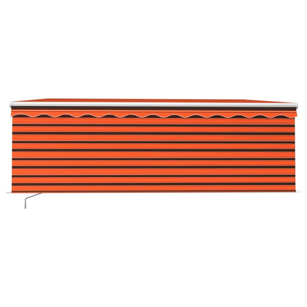 markise m. gardin + LED 4x3 m manuel betjening orange og brun