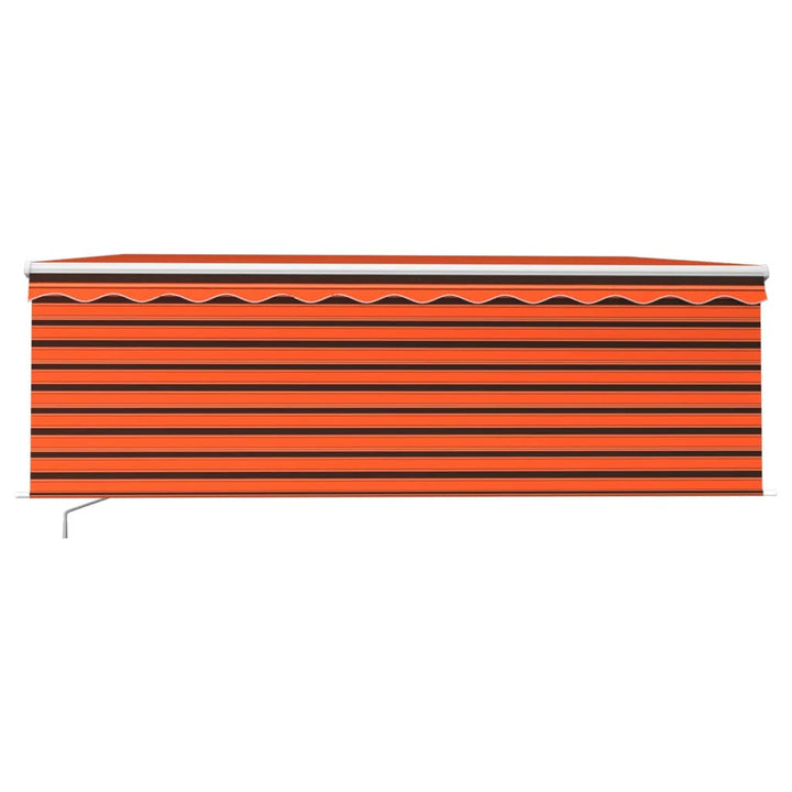 markise m. gardin + LED 4x3 m manuel betjening orange og brun