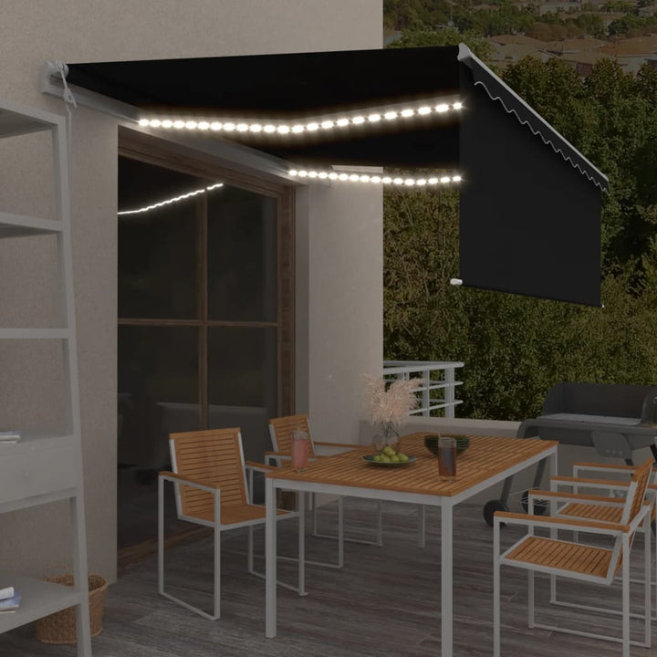 markise m. gardin+LED+vindsensor 4x3 m automatisk antracitgrå