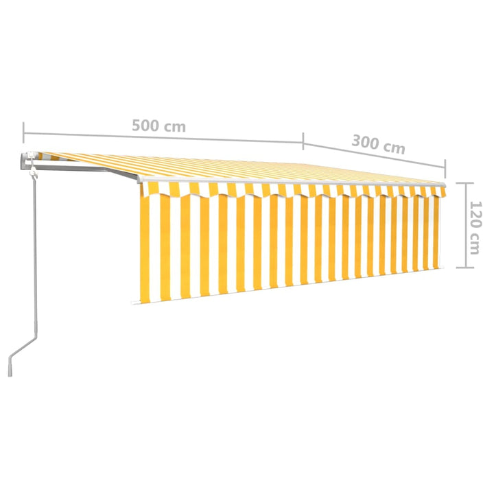 markise m. gardin+LED+vindsensor 5x3 m automatisk gul og hvid