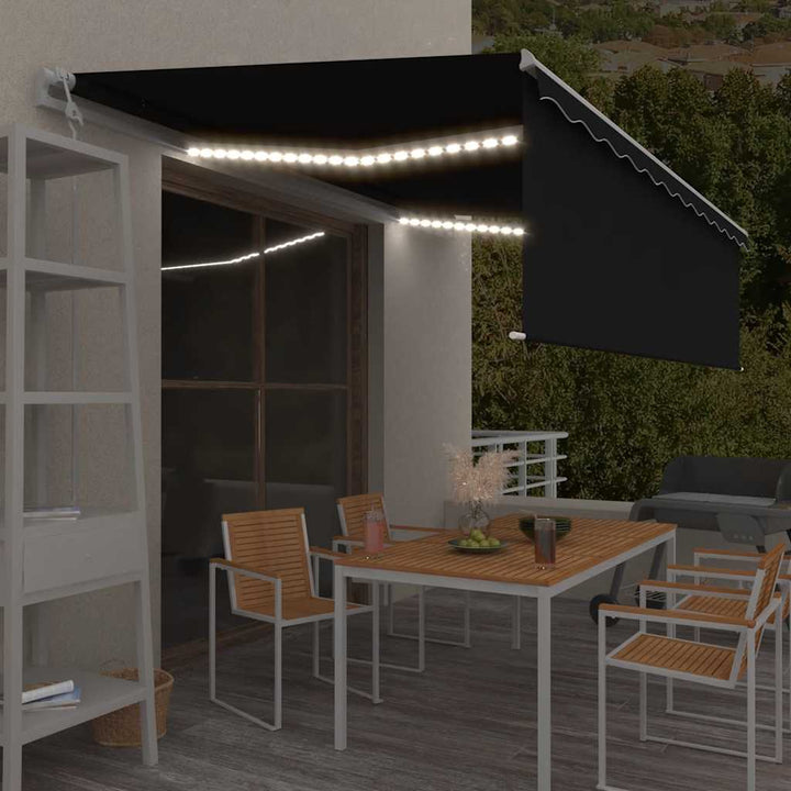 markise m. rullegardin+LED+vindsensor 5x3 m automatisk antracit