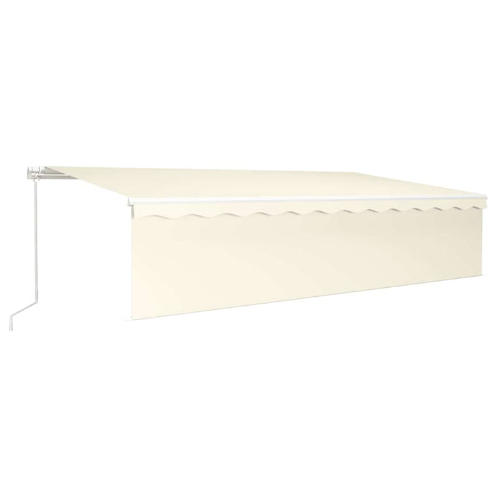 markise m. gardin + LED 6x3 m manuel betjening cremefarvet