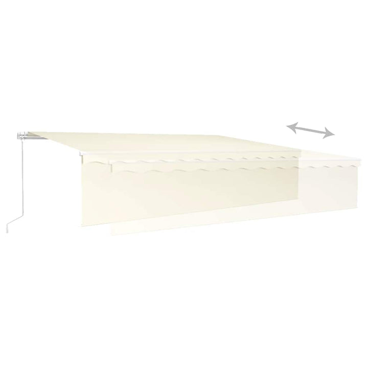 markise m. gardin + LED 6x3 m manuel betjening cremefarvet