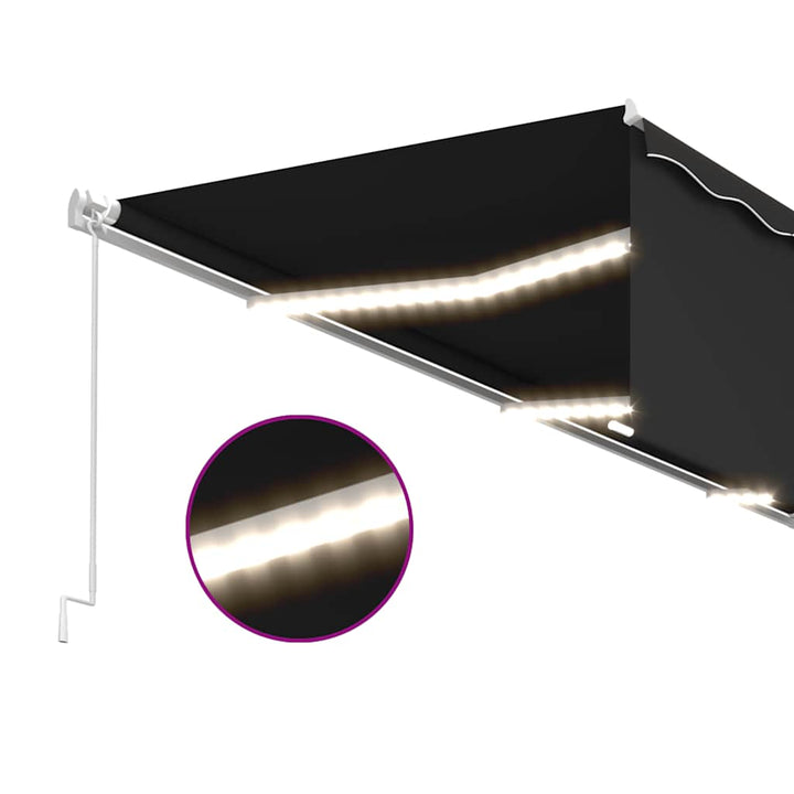 markise m. gardin + LED 6x3 m manuel betjening antracitgrå