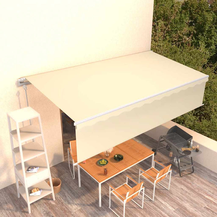 markise m. gardin 6x3 m automatisk betjening cremefarvet