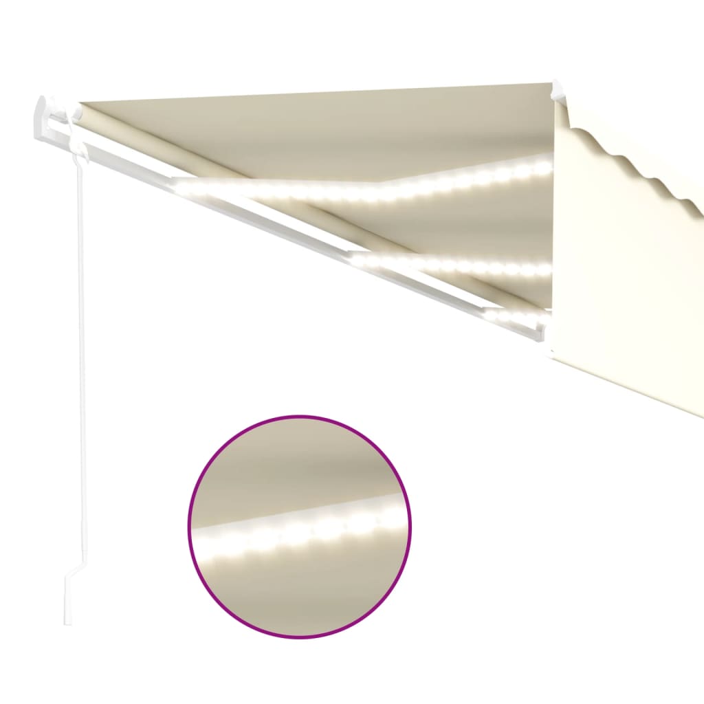 markise m. rullegardin+LED+vindsensor 6x3 m auto cremefarvet