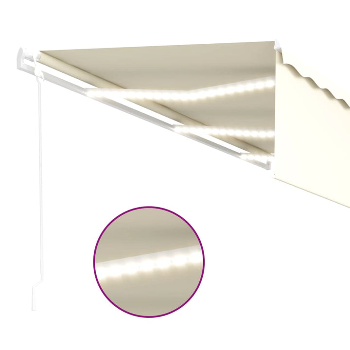 markise m. rullegardin+LED+vindsensor 6x3 m auto cremefarvet