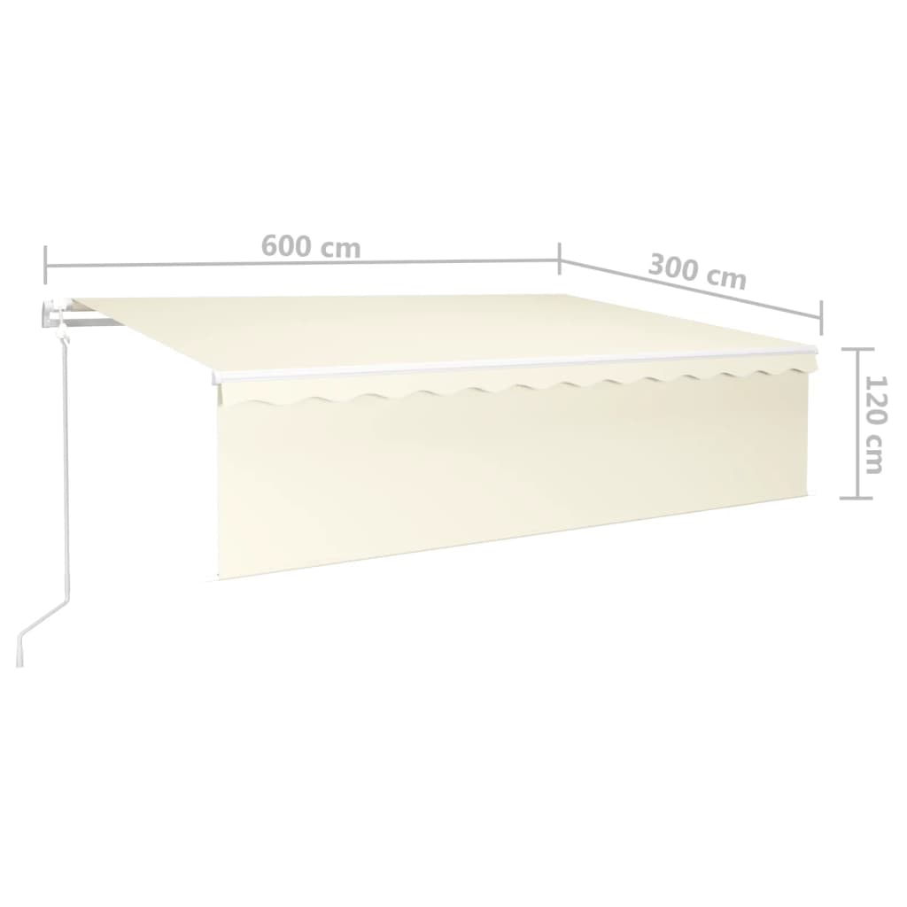 markise m. rullegardin+LED+vindsensor 6x3 m auto cremefarvet