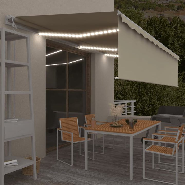 markise m. rullegardin+LED+vindsensor 6x3 m auto cremefarvet