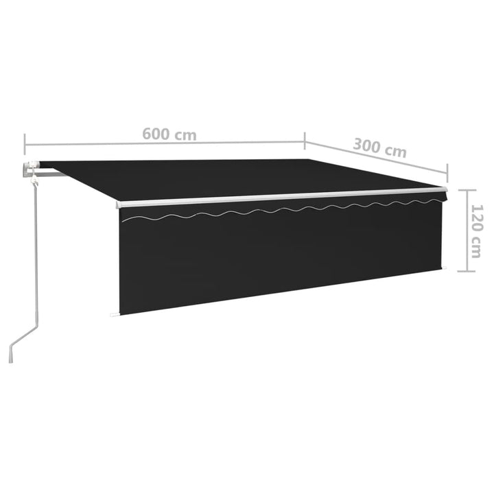 markise m. rullegardin+LED+vindsensor 6x3 m auto antracitgrå