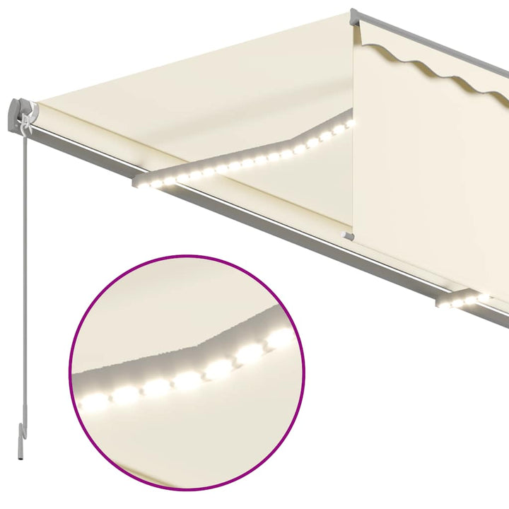 markise m. gardin + LED 3,5x2,5 m manuel betjening cremefarvet