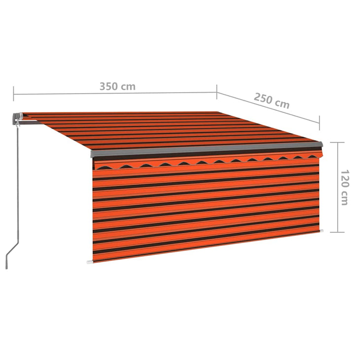 markise m. gardin + LED 3,5x2,5 m manuel betjening orange/brun