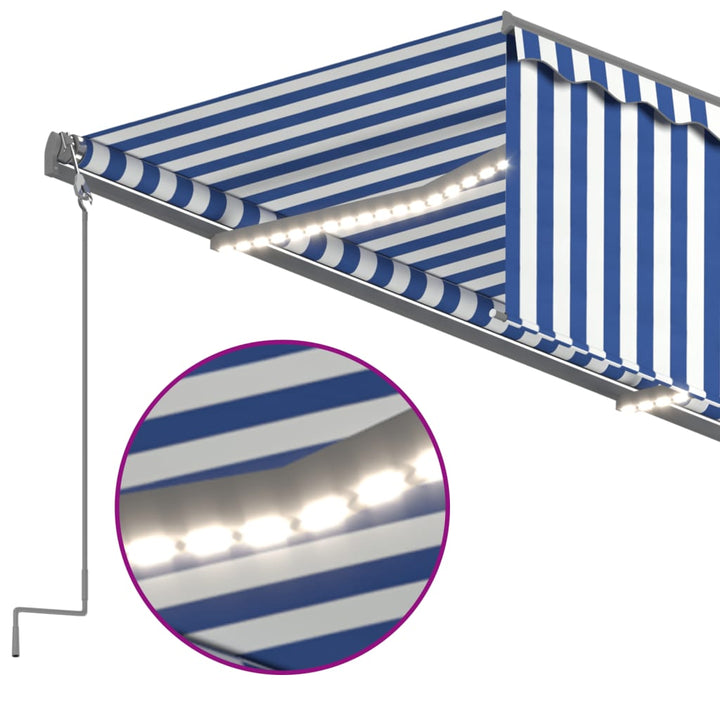 markise m. gardin+LED+vindsensor 3,5x2,5 m auto blå og hvid