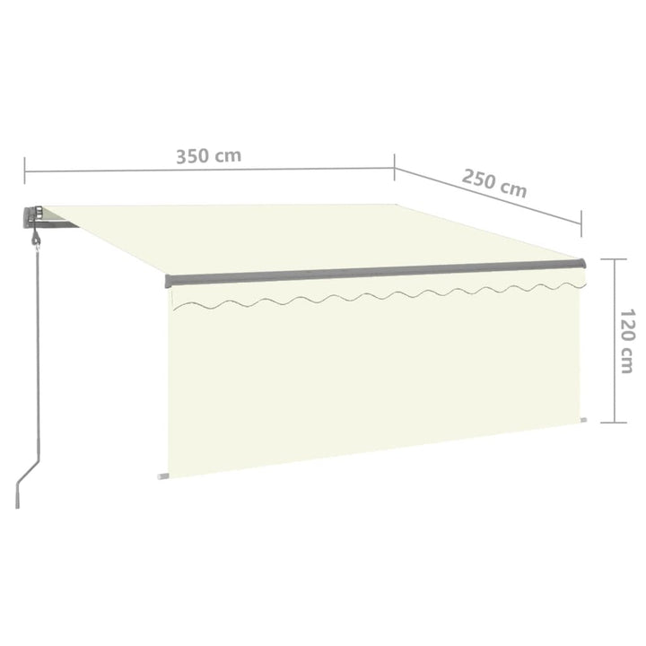 markise m. gardin+LED+vindsensor 3,5x2,5 m auto cremefarvet