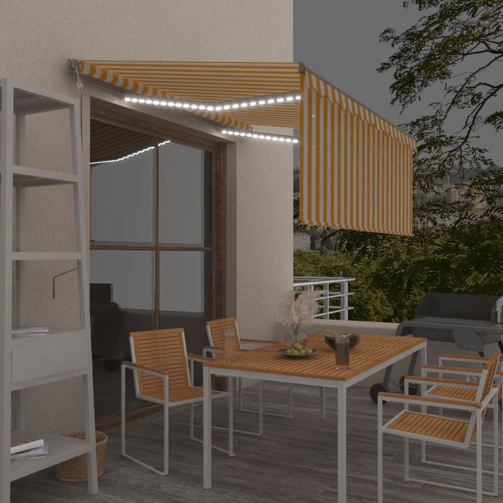 markise m. gardin+LED+vindsensor 3,5x2,5 m auto gul og hvid