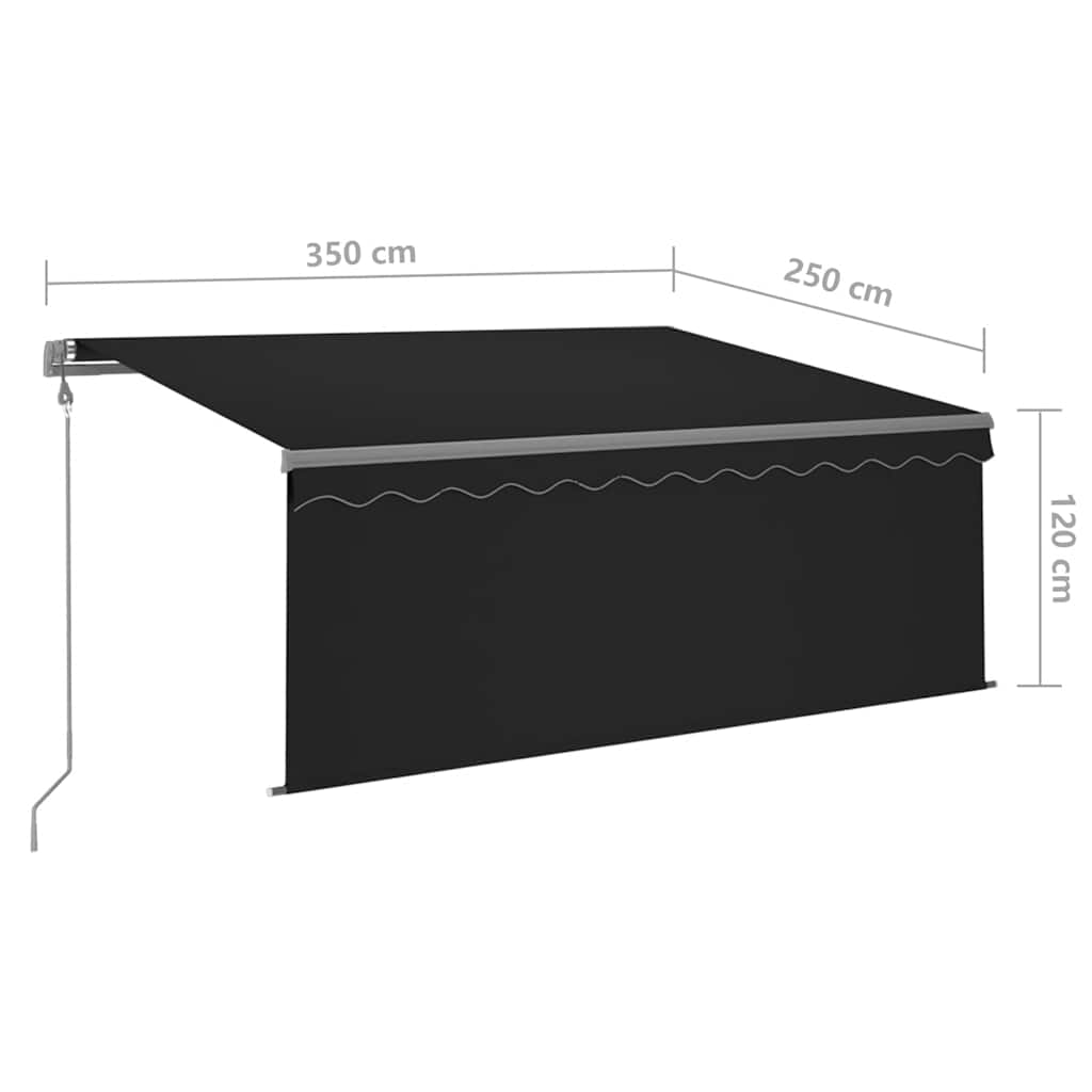 markise m. gardin+LED+vindsensor 3,5x2,5 m auto antracitgrå