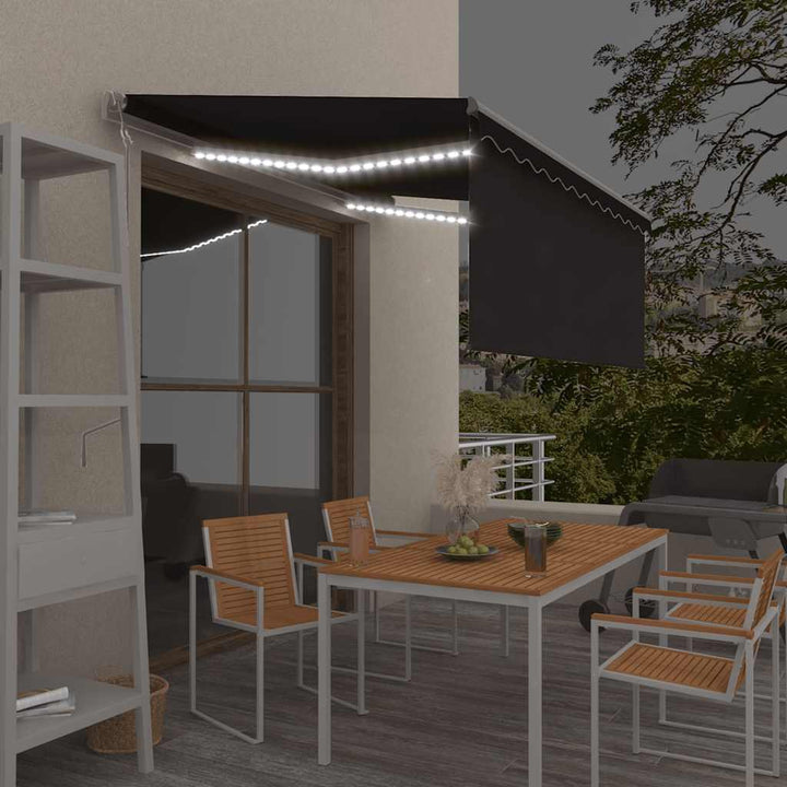 markise m. gardin+LED+vindsensor 3,5x2,5 m auto antracitgrå