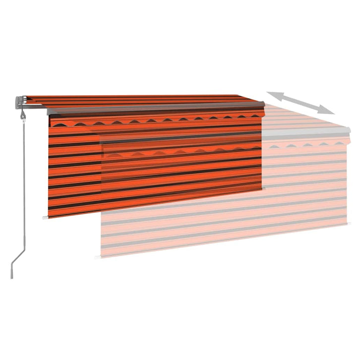 markise m. gardin+LED+vindsensor 3,5x2,5 m auto orange/brun