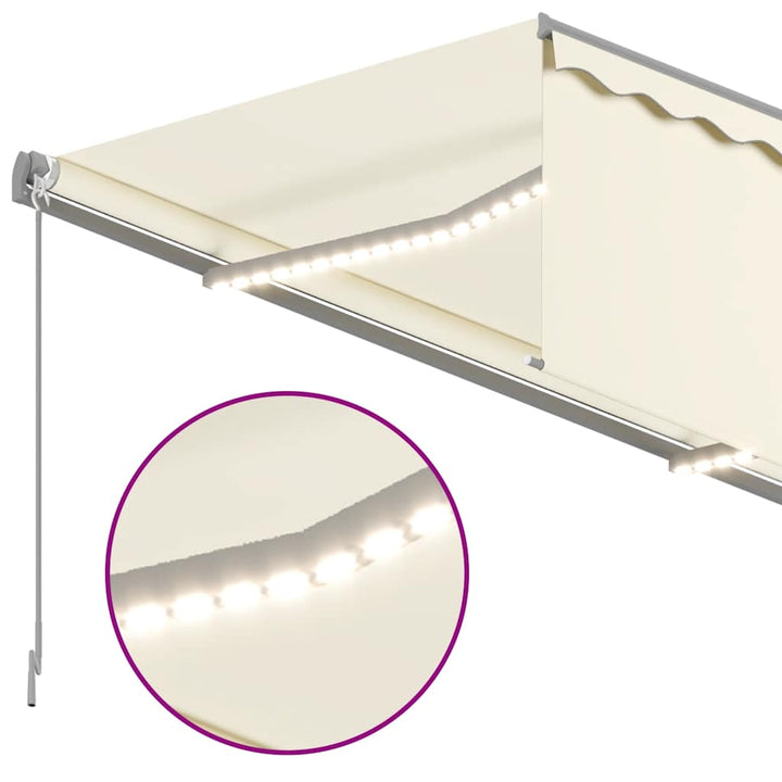 markise m. gardin + LED 4x3 m manuel betjening cremefarvet