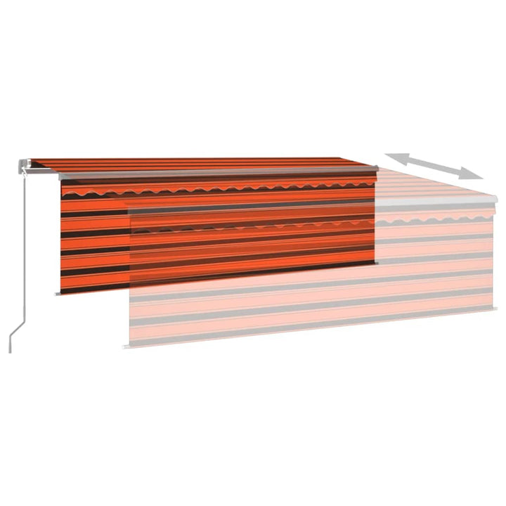 markise m. gardin + LED 4x3 m manuel betjening orange og brun