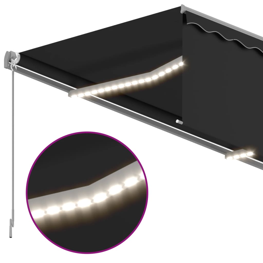 markise m. gardin+LED+vindsensor 4x3 m automatisk antracitgrå