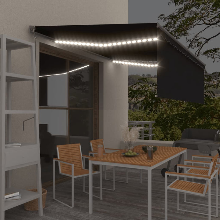 markise m. gardin+LED+vindsensor 4x3 m automatisk antracitgrå
