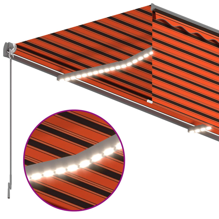 markise m. gardin+LED+vindsensor 4x3 m automatisk orange/brun
