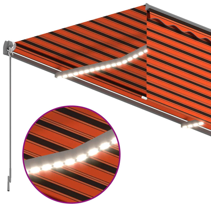 markise m. gardin+LED+vindsensor 4,5x3 m automatisk orange/brun