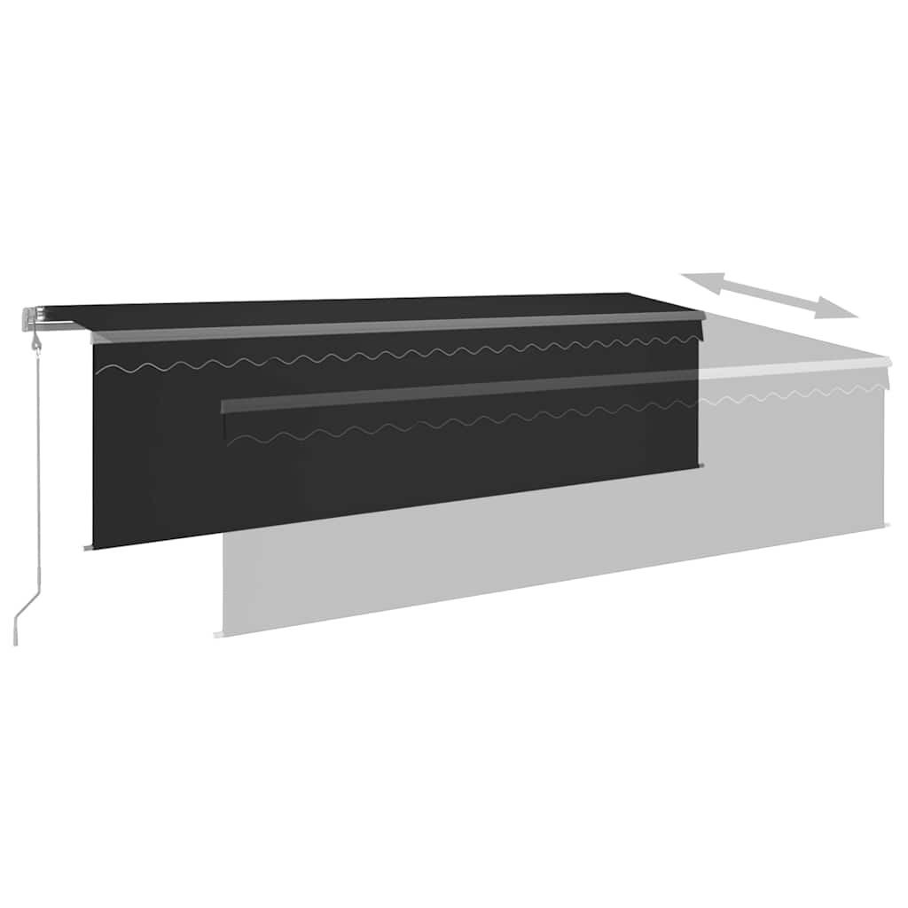 markise m. gardin+LED+vindsensor 5x3 m automatisk antracitgrå