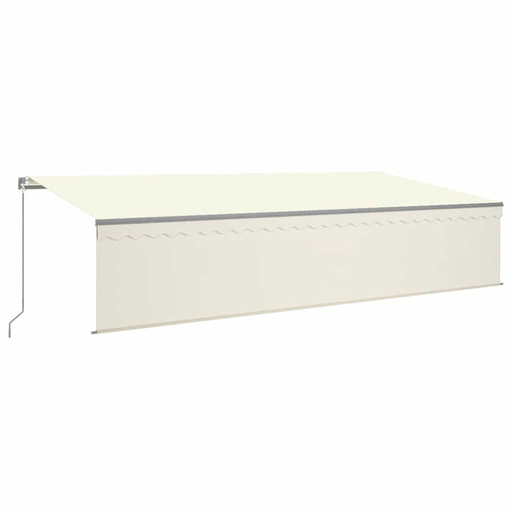 markise m. gardin + LED 6x3 m manuel betjening cremefarvet
