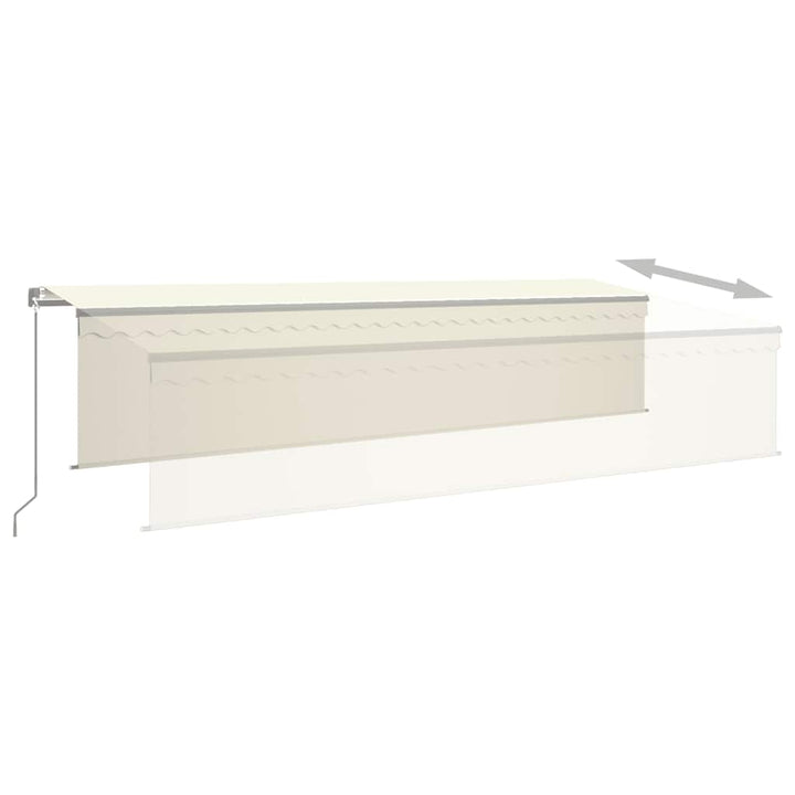 markise m. gardin + LED 6x3 m manuel betjening cremefarvet