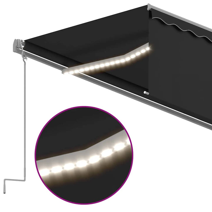 markise m. gardin + LED 6x3 m manuel betjening antracitgrå